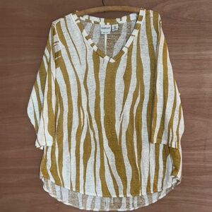 Rachel Zoe 100% linen top size 1X Vneck cream mustard gold